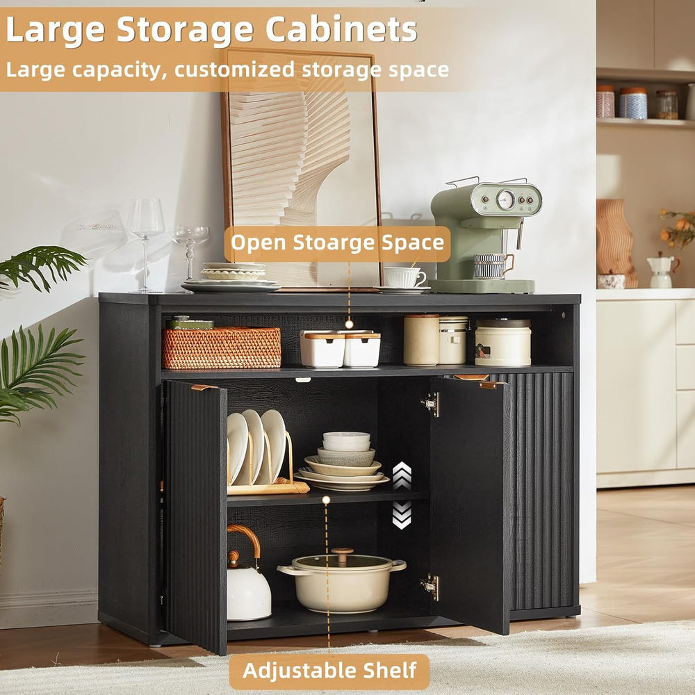 LEYAOYAO Fluted Buffet Cabinet with Storage, 45" Wide Wood Sideboard Cre...