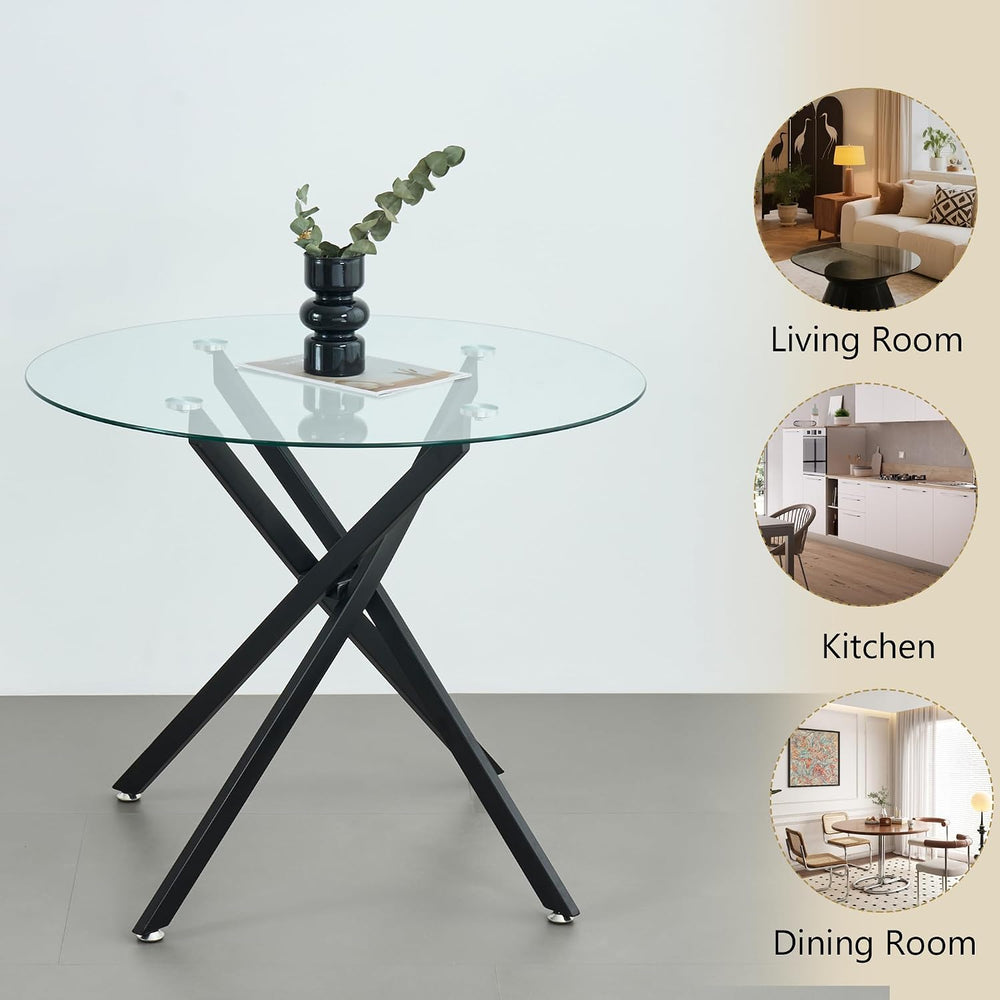 HomVent 47'' 3 Piece Round Glass Dining Table Set for 2