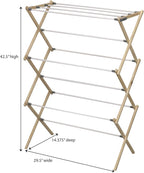 Household Essentials X-Frame Clothes Drying Rack, Stabile Wood Frame with Slanted Feet, Smooth Vinyl Wrapped Rods, 23.8 Feet of Hanging Space, Ready to Assemble, Flat Top, Natural