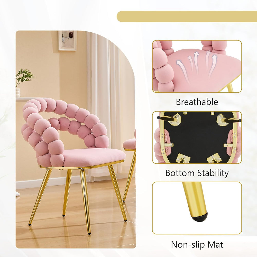 TesNus Velvet Dining Chairs Set of 4, Pink Upholstered Velvet Chairs with Gol...