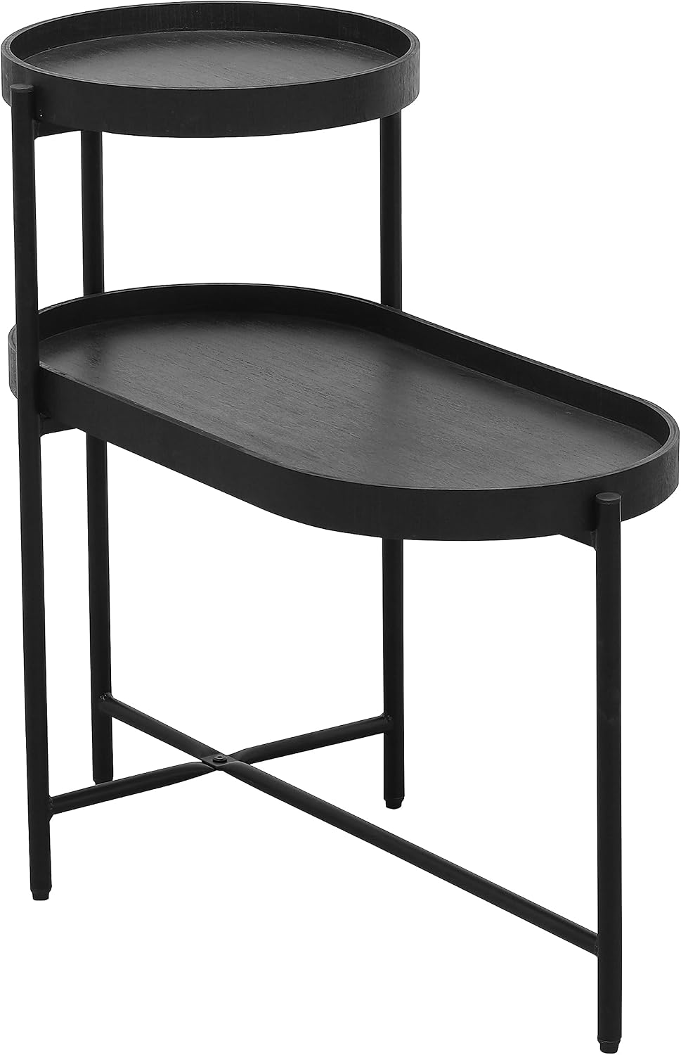 2-Tier Side Table with Storage, Black End Table Sofa Table for Living Room &a...