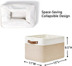 DULLEMELO Fabric Storage Bins for Laundry, Home, Foldable Storage Baskets for Shelves, Toys, Collapsible Storage Bins for Office, Closet,Bedroom(White&Khaki,15"x11"x9.5",4-Pack)