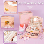 Princess Jewelry Box for Girls with Hair Accessories,Girls Hair Clips Bows Set, Fashion Hair Styling Kit with Mirror,Pink Sparkle Trinket Box Includes Hair Clips