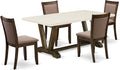 East West Furniture V727MZ748-5 5 Piece Dining Room Furniture Set Includes a Rectangle Dining Table with V-Legs and 4 Coffee Linen Fabric Upholstered Chairs, 40x72 Inch, Multi-Color