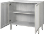 Sango Orre 2-Door Cabinet, Modern Sand Storage Cabinet with Synthetic Rattan Door Panels, Adjustable Shelf, Cylindrical Wood Legs, Discreet Finger Pulls, Elegant Furniture for Living or Dining Room