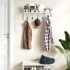 AMBIRD 26.57-Inch Wall Hanging Shelf With Coat Hooks - Entryway Wood Rack With 5 Dual Hooks, 3 Key Hooks, Mail Organizer and Key Holder (White)