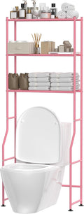 3-Tier Over The Toilet Storage, Freestanding Metal Bathroom Shelves, Space Saver Above The Over Toilet Storage Shelf for Bathroom (Pink)