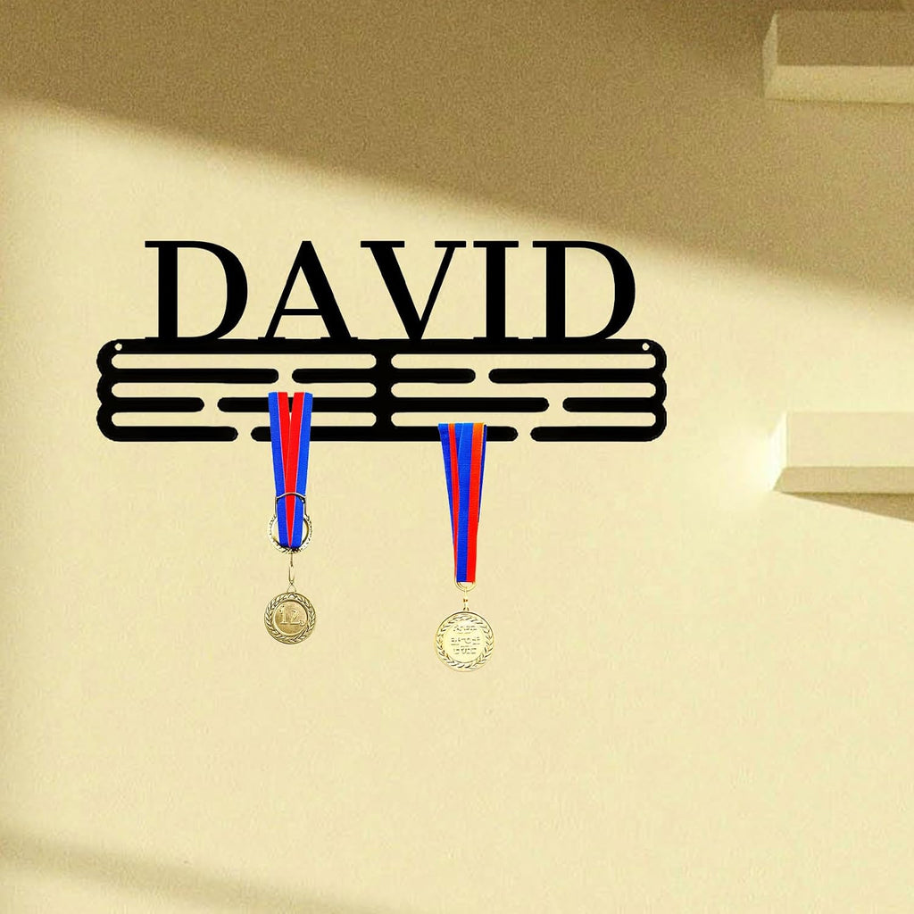 Personalized Medal Hanger with Custom Name, Metal Sports Medal Display Rack for Running Gymnastics Swimming, Wall Mounted Award Holder Organizer for Home Gym Decor
