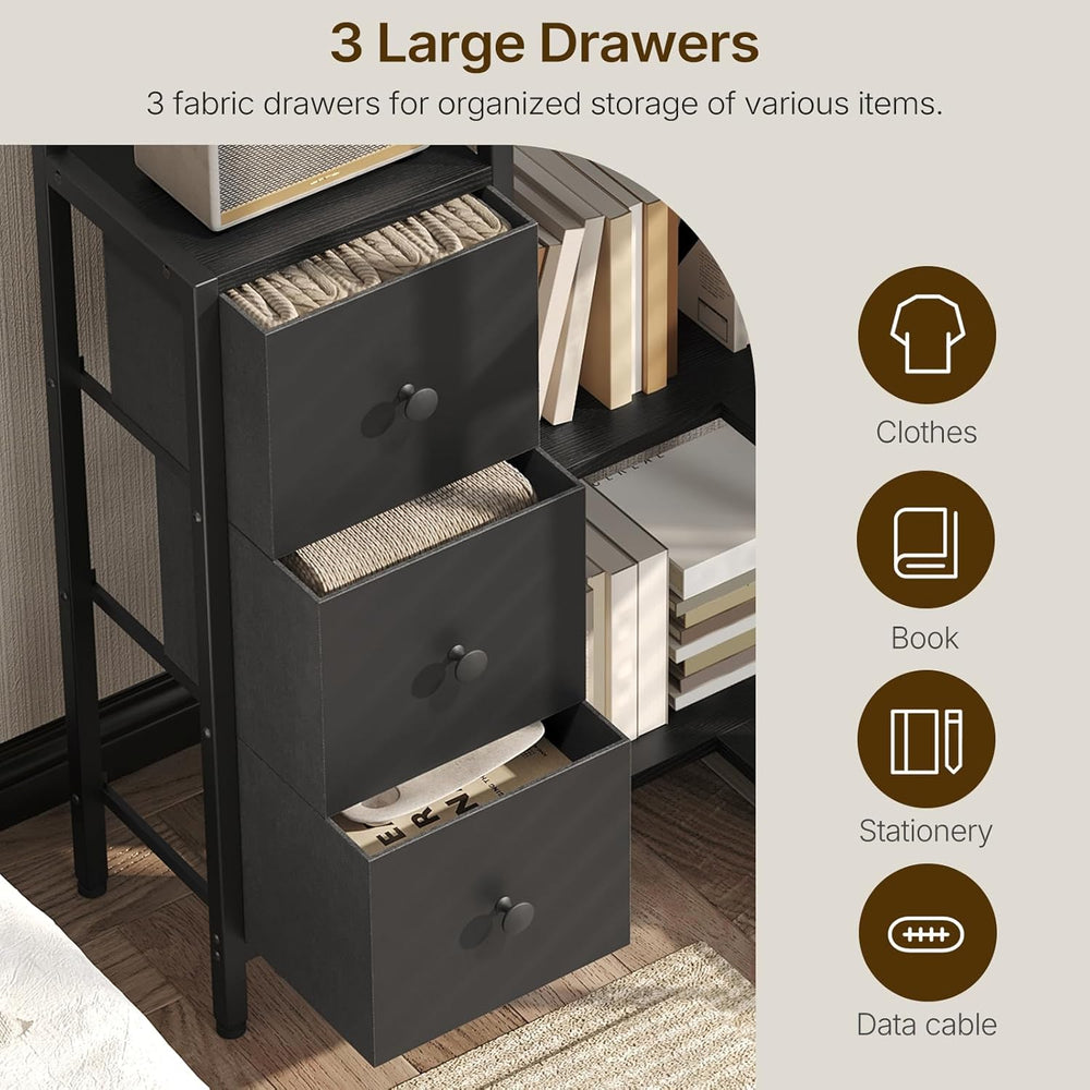 YATINEY Corner Bookshelf, 5-Tier L-Shaped Bookcase with 3 Fabric Drawers, Sto...
