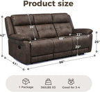 Oversized Manual Recliner Sofa, 86” Extra Wide 3 Seater Reclining Couch for Living Room, Dual Pull Handle Recliners, Upright Middle Seat, One-Piece Design No Assembly Required, Performance Fabric