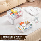 4-Tier Portable Medicine Cabinet Organizer, Large Medicine Storage Box with Handle, Plastic First Aid Box Empty, Multipurpose Medical Supply Organizer, Medication Storage with 3 Removable Tray