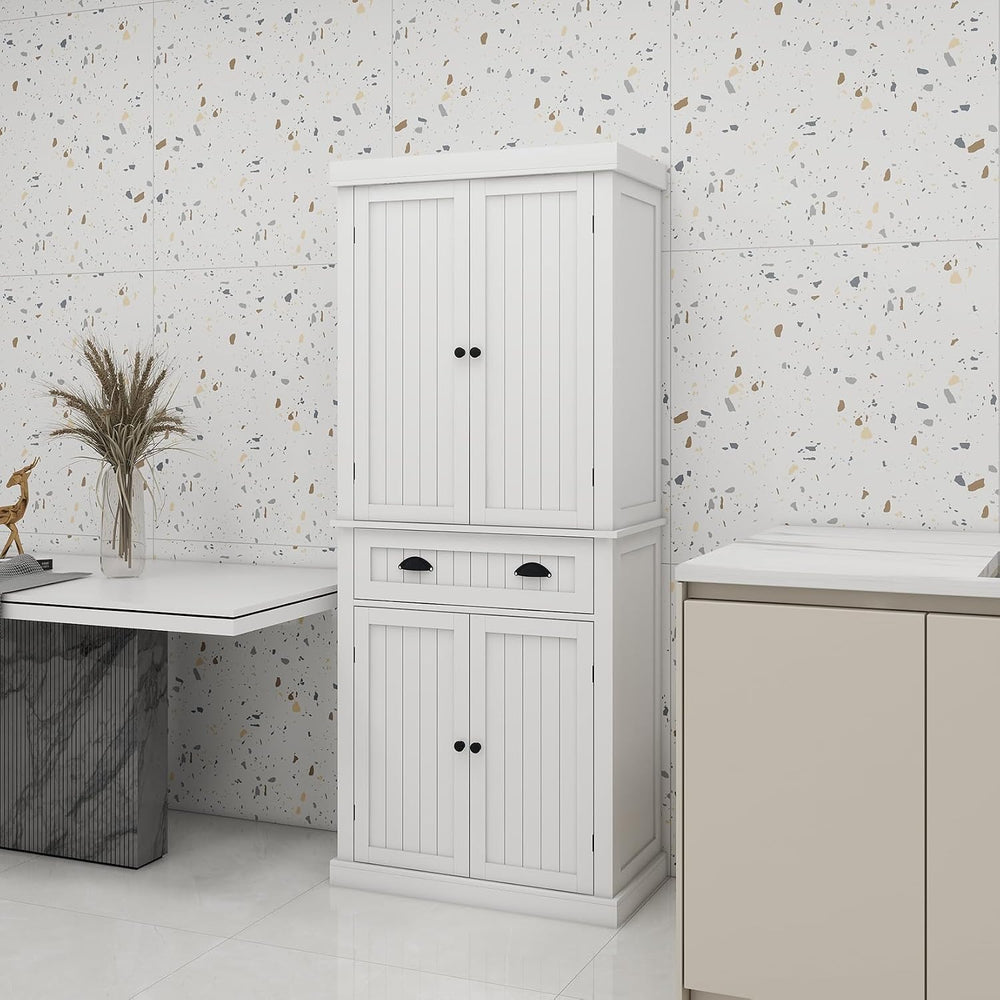 71.61" Kitchen Pantry Cabinet, Tall Storage Cabinet with 4 Doors and 1 D...