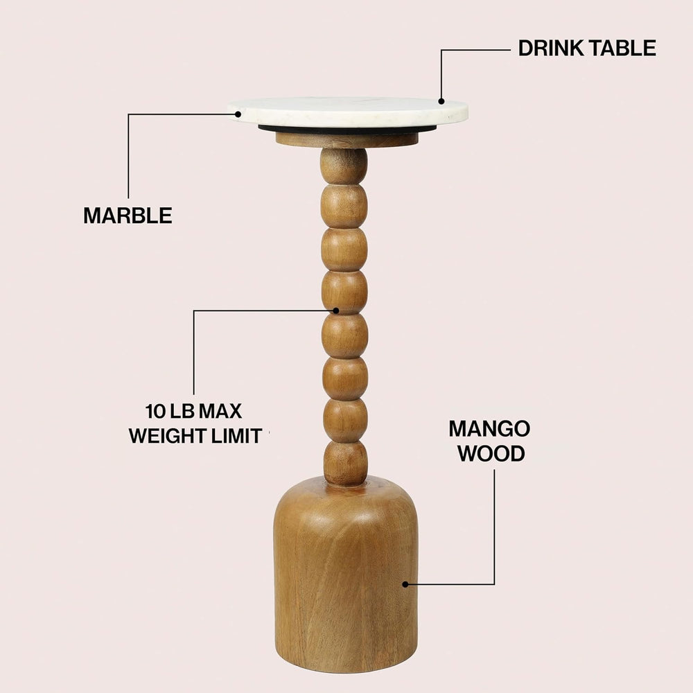JONATHAN Y Turner Natural Mango Wood Round Drink Table, 24.5" Tall Pedes...