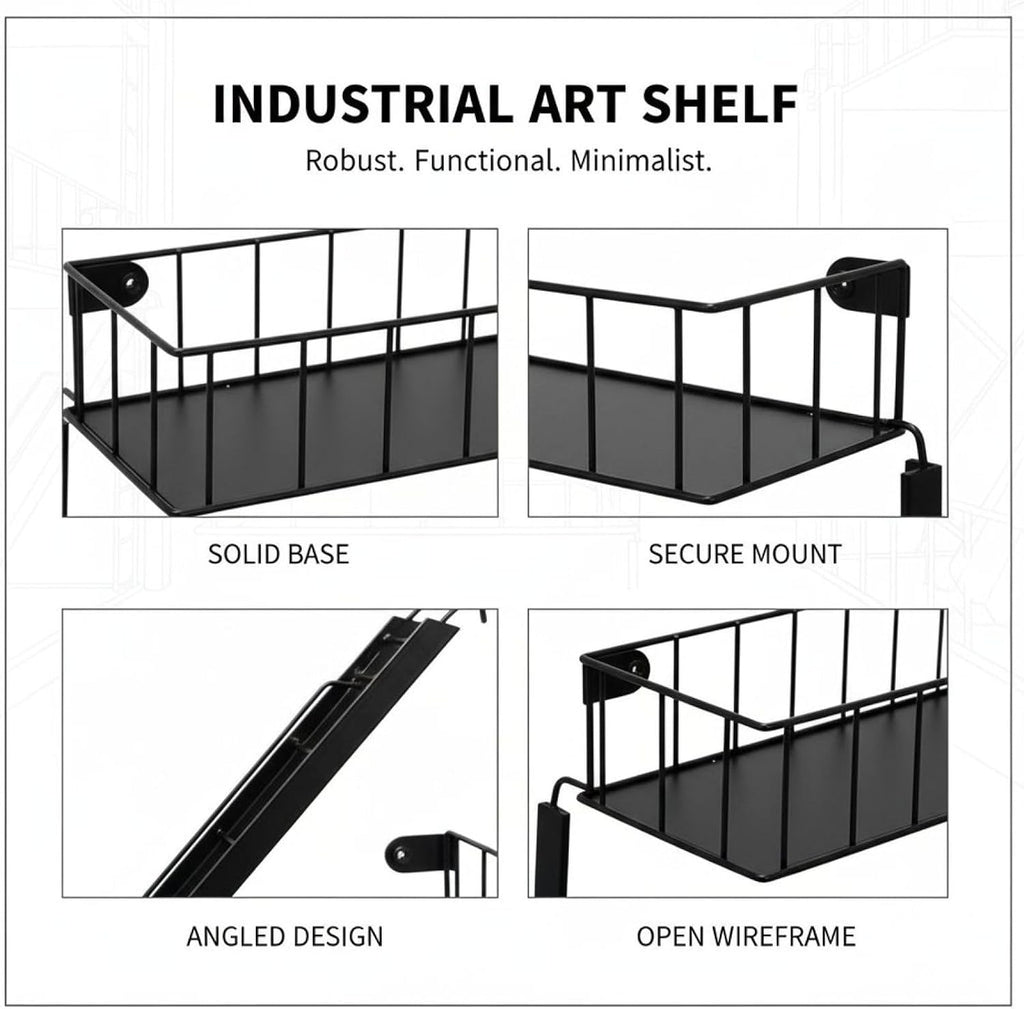 4 Tier Fire Escape Wall Mount Shelf, Iron Art Staircase Floating Display Rack, Black, 30 x 12 x 4.7 in, Wall Storage Organizer for Home Bedroom Living Room Plant Display