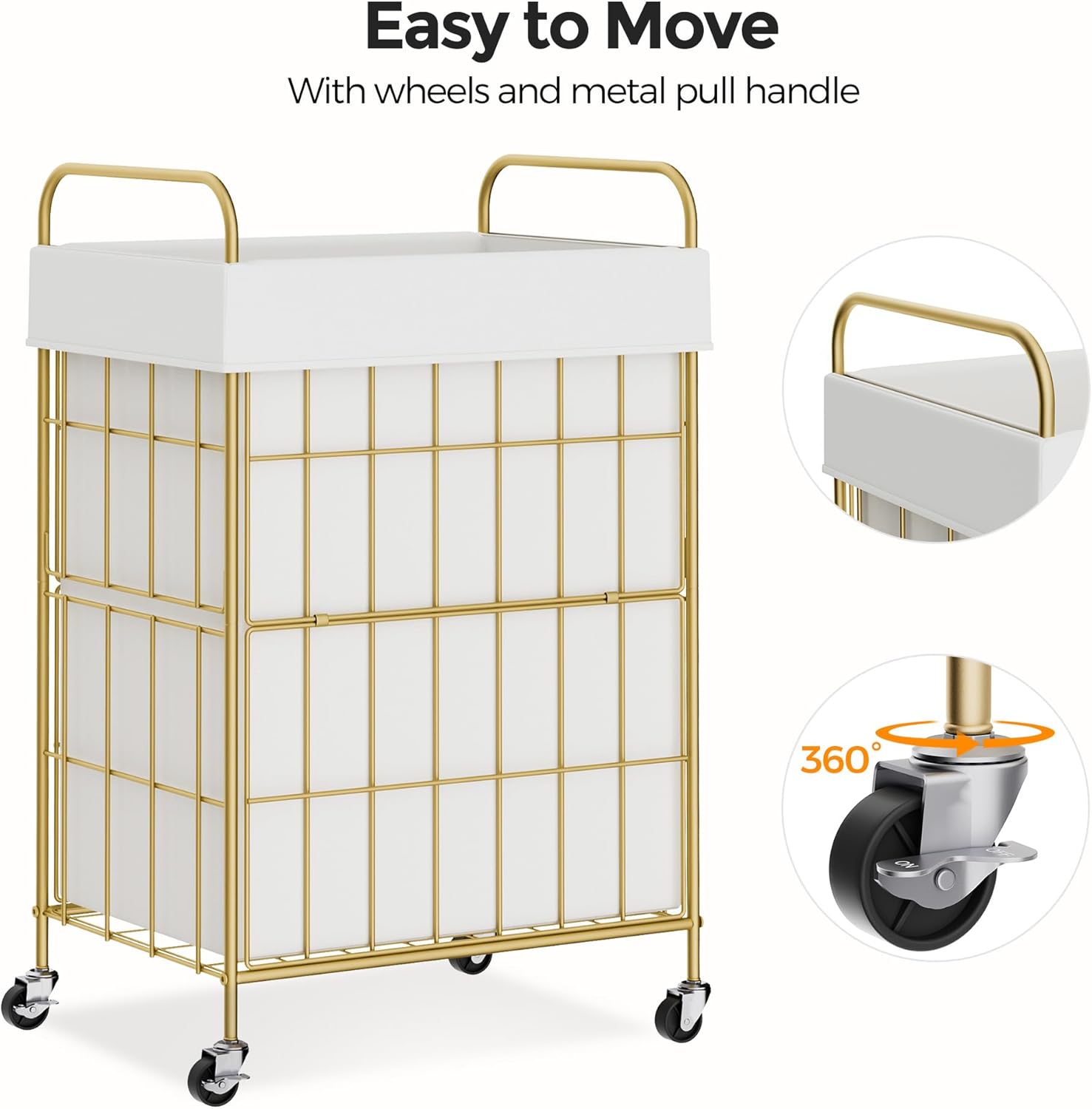 Laundry Hamper with Wheels, 90L Laundry Basket with Handle, Laundry Sorter with Removable Liner Bag