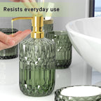 Green Glass Bathroom Accessories Set 5 Pcs, Green Bathroom Set, Soap Dispenser and Toothbrush Holder Set, Qtip Holder Set, Vintage Bathroom Sink Set, Cute Bathroom Decor