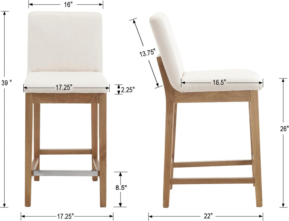 Kmax 30 Inch Bar Stools Set of 2 with Back Support, Linen, Cream | Farmhouse,...