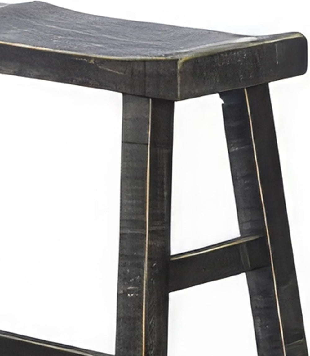 Benzara Rena Bar Height Bench- Trestle Legs with Footrests- Mahogany Wood