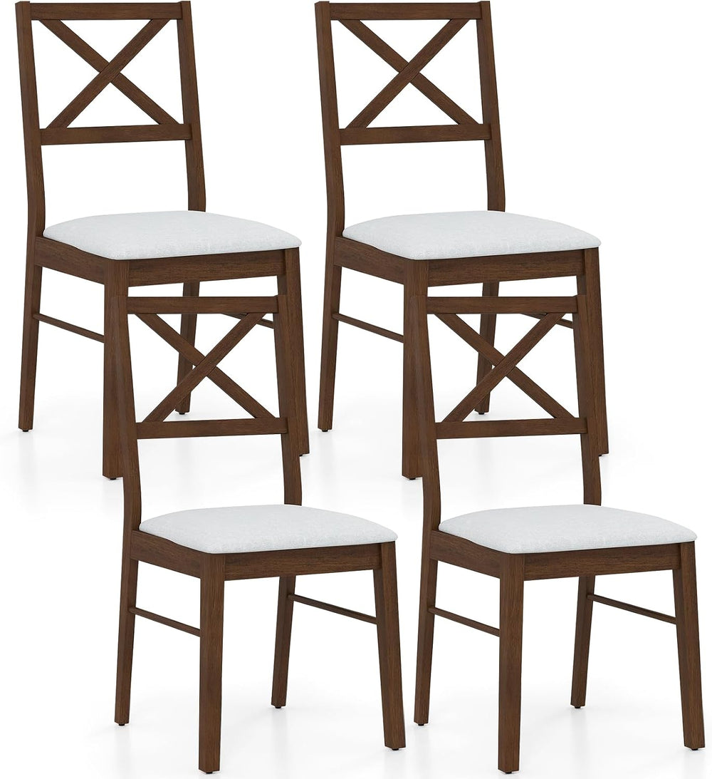 COSTWAY Wood Dining Chairs Set of 4, Upholstered Farmhouse Modern Dining Room...