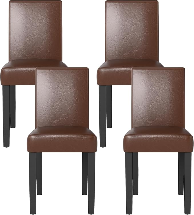 LSSPAID Dining Chairs Set of 4, Modern Stylish PU Leather Upholstered Parson Chair, Dining Room Chairs with Solid Wood Legs for Kitchen Living Room, Brown