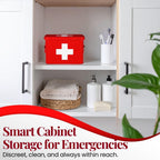 Flexzion First Aid Box Organizer, Empty 8.5 Inch Red Vintage First Aid Kit Tin Metal Medical Box First Aid Storage Box Container Bins with Dividers, Removable Tray and Cross Logo