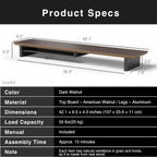 Walnut Dual‑Tier Monitor Stand for Modern Desk Setup – Minimalist Wooden Riser Shelf for Dual Monitors, Laptops, Home Office Aesthetic (Dark Walnut, Large)