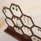GemeShou hexagonal jewelry earring display stands for selling, wooden necklace jewelry organizer hanging, walnut earring hanger dangle holder for show, home decor【Jewelry shelf-Hexagon】