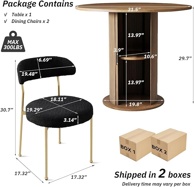SoarFlash Kitchen Table and Chairs for 2, 31.5" Dining Table Set for 2 with Upholstered Chairs, 3 Piece Kitchen Table Set with Storage Shelf for Small Space, Apartment