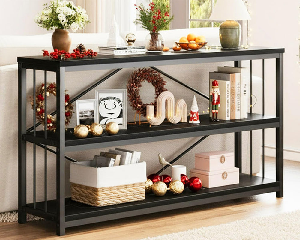 LVB Black Console Table, Modern Entryway Table, Black Oak, 55 in | Industrial...