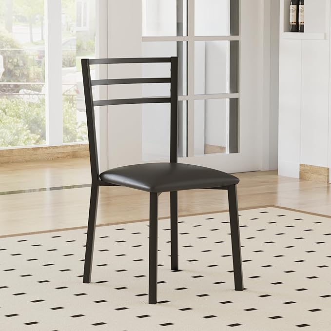 VECELO Round Dining Table Set for 4, Wood Tabletop & Heavy-Duty Steel Frame, 5-Piece Dinette with Chairs for Kitchen, Breakfast Nook, Walnut & Black