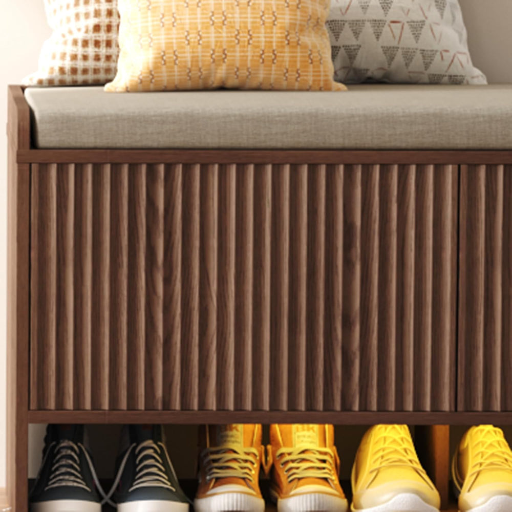 HOMEFORT 39.4" Fluted Shoe Storage Bench, Entryway Bench with Linen Seat...