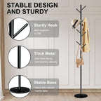 Coat Rack with Natural Marble Base, Metal Freestanding Coat Rack with 8 Hooks, Heavy Duty Coat Hanger Stand for Entryway, Office, Bedroom,Dorm for Coats, Hats, Handbags and Scarves(Black)