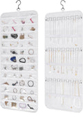 Bloss Hanging Jewelry Organizer, Double-Size jewelrys Storage with Hanger Hooks, Large Jewelrys Storage with 48 Pocket, Earring,Necklace Holder,Womens Jewelry Holder,White