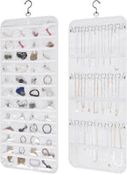 Bloss Hanging Jewelry Organizer, Double-Size jewelrys Storage with Hanger Hooks, Large Jewelrys Storage with 48 Pocket, Earring,Necklace Holder,Womens Jewelry Holder,White