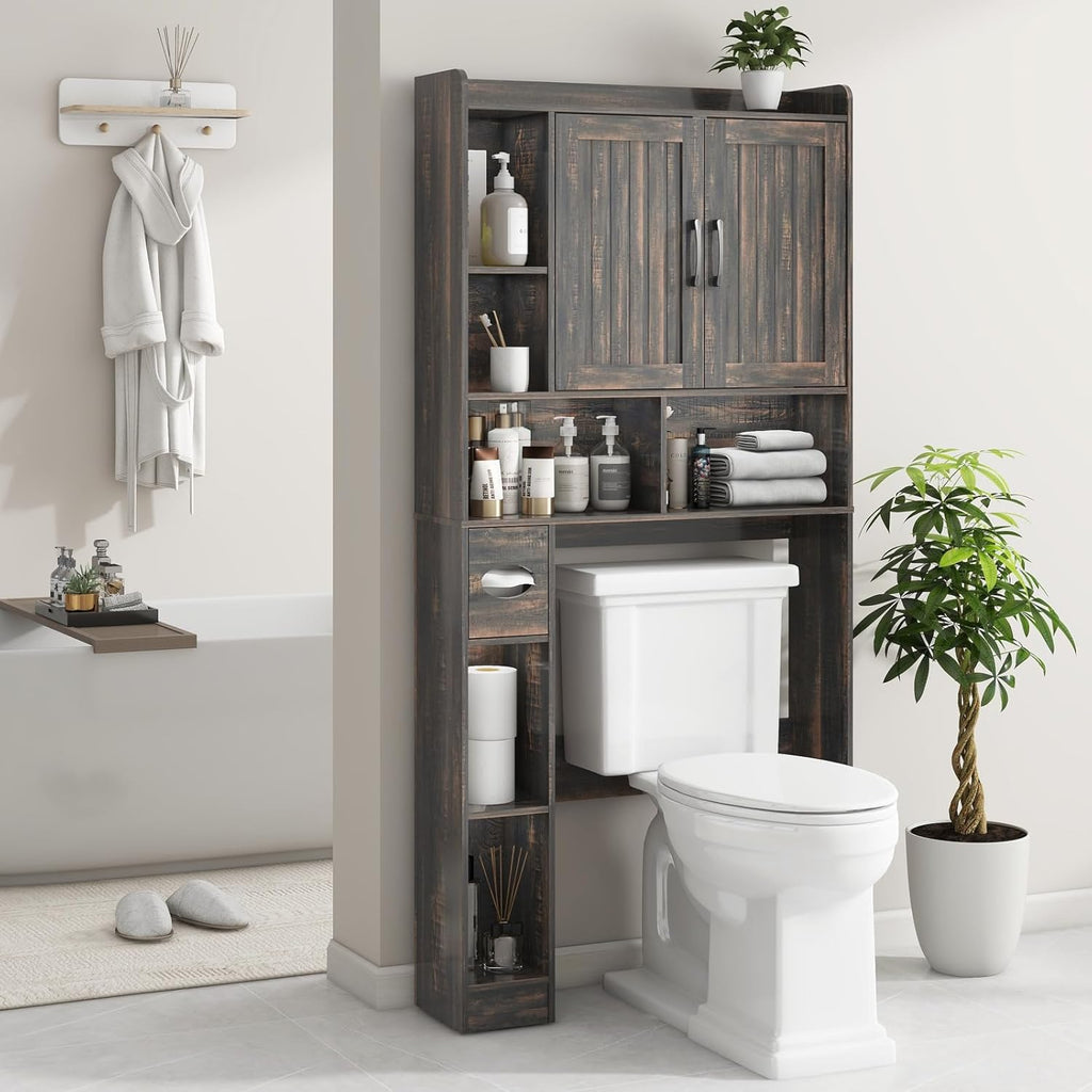 Vabches Over The Toilet Storage Cabinet, Farmhouse Storage Cabinet Over Toilet with Barn Door，Home Space-Saving Toilet Rack, for Bathroom, Restroom, Laundry