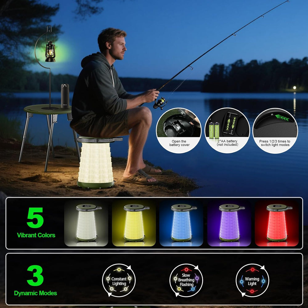 LED Camping Table Set with Stools, 300lbs Capacity Adjustable Height Folding ...