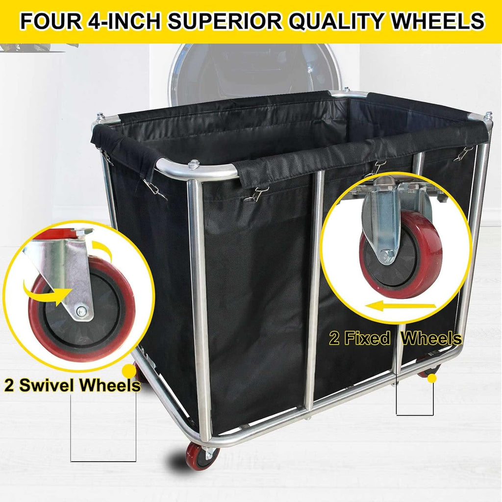 Laundry Cart Commercial,11.35 Bushel (105 Gal) Large Industrial Rolling Laundry Hamper with 4 Inch Wheels,Home Heavy Duty Laundry Baskets with Stainless Steel Frame, 260 LBS Weight Capacity (Black)