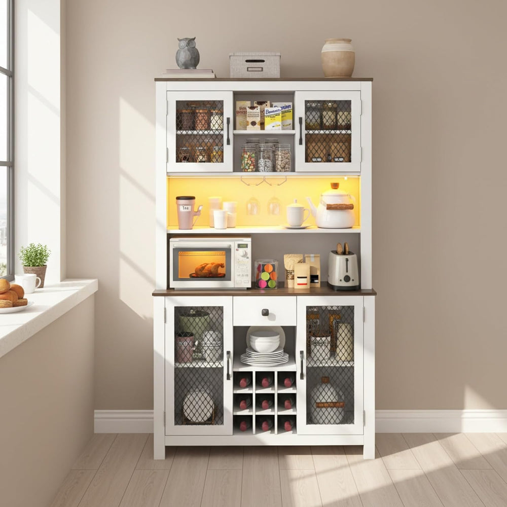 Homy Casa 71" Tall Pantry Cabinet with Hutch 47.1" Wide Buffet Side...