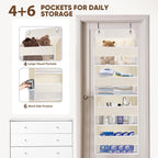 QINGUANG Over The Door Organizer,Hanging Organization and Storage, Behind Door Organizer with Side Pockets, 35 lbs Capacity,Anti Tilt, for Nursery, Bathroom, Bedroom,Dorm 4-Shelf Beige