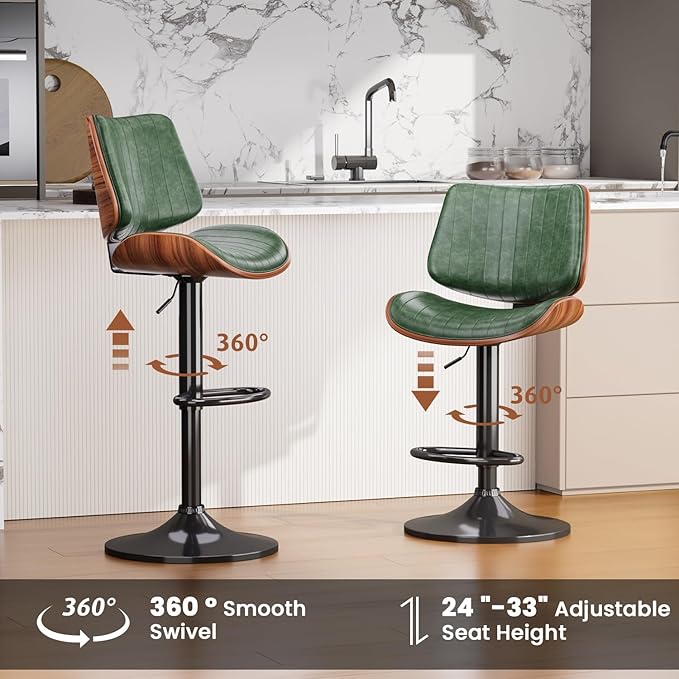 Swivel Bar Stools Set of 3, Adjustable Bentwood Barstools for Kitchen Counter...