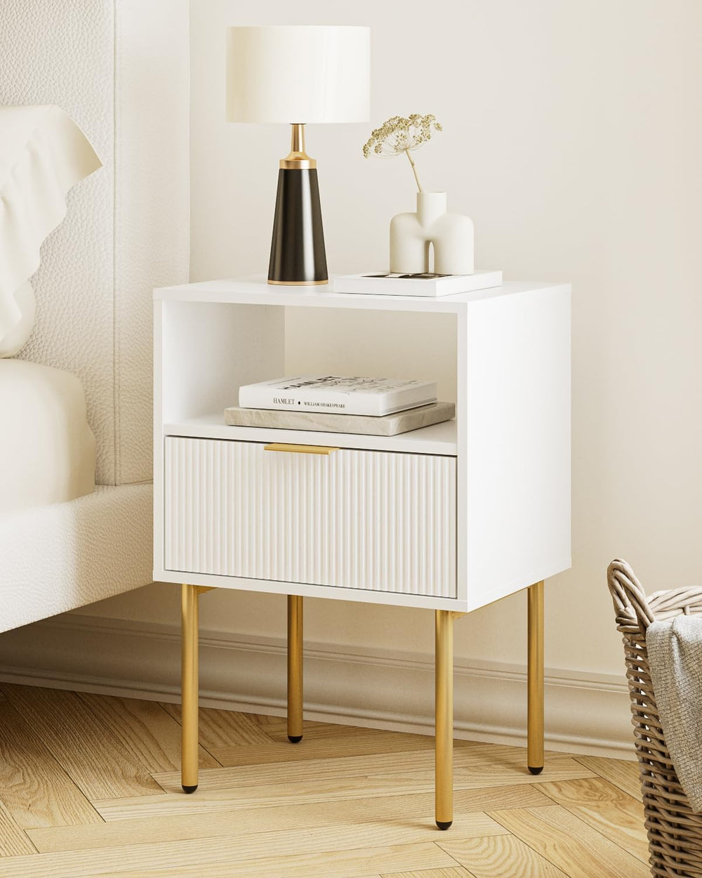 Aienvey Night Stand, Modern Nightstand with Drawers, Bedside Table, Gold Smal...