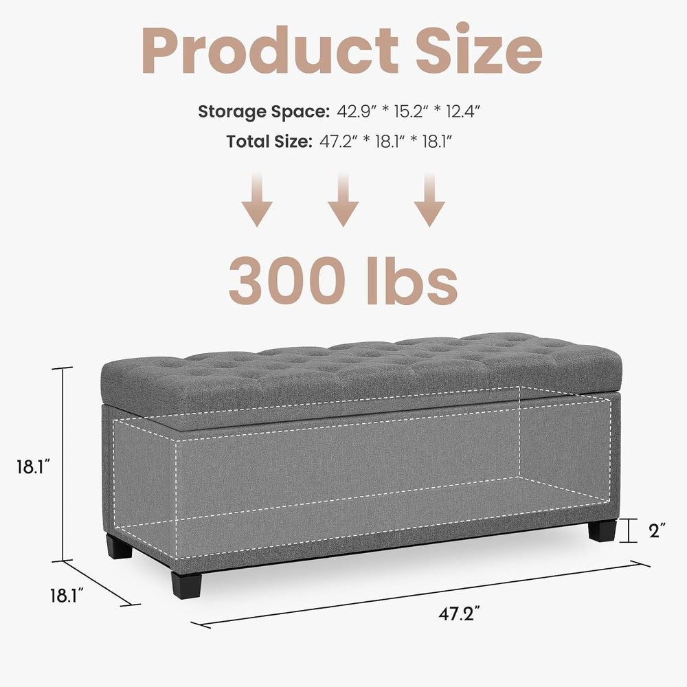 Living&Giving Storage Ottoman Bench for Bedroom, 47.2", Grey | 47.2-...