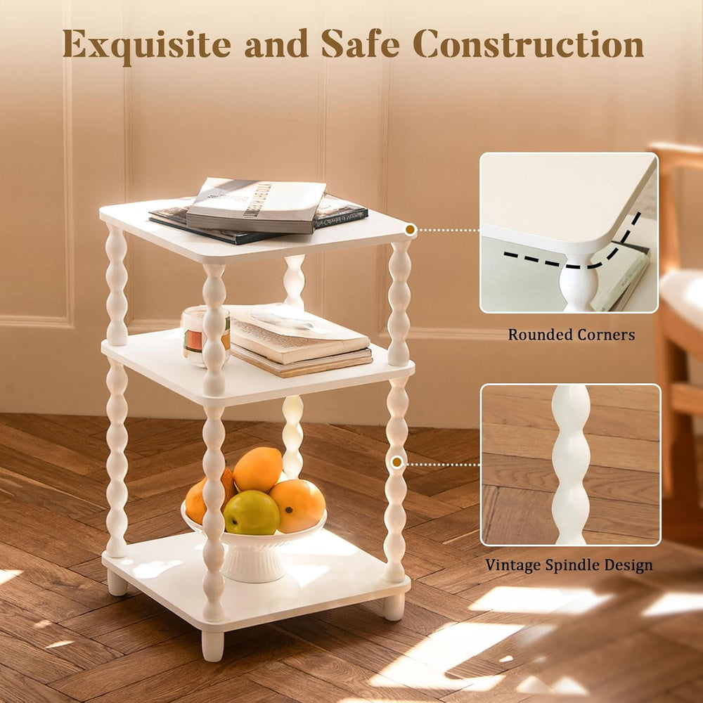Fultyle End Table, Small Side Table with 3 Tier Open Shelf, Modern Night Stan...