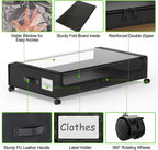 Under Bed Storage with Wheels, 2-Pack Underbed Storage Containers with Clear Lids, Under Bed Shoe Storage Organizer, Rolling Under the Bed Storage Bins for Clothes Shoes Blankets (Black)