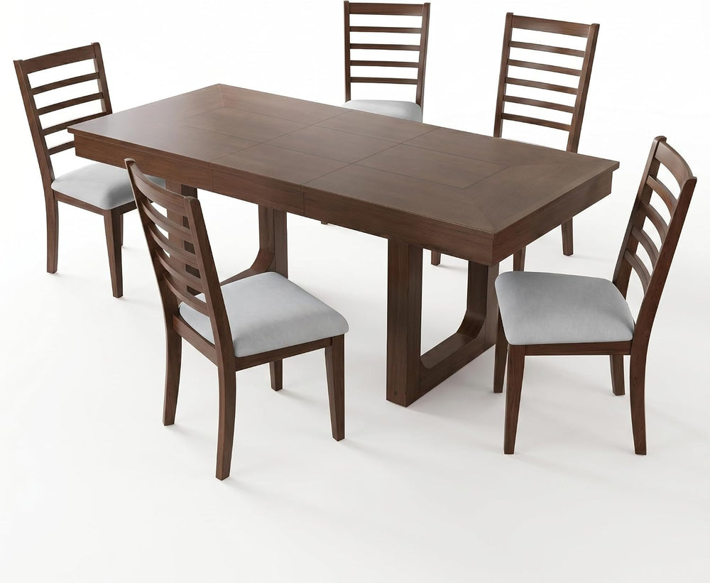Farmhouse Extendable Dining Table Set with 8x10 Beige Washable Non-Slip Area ...