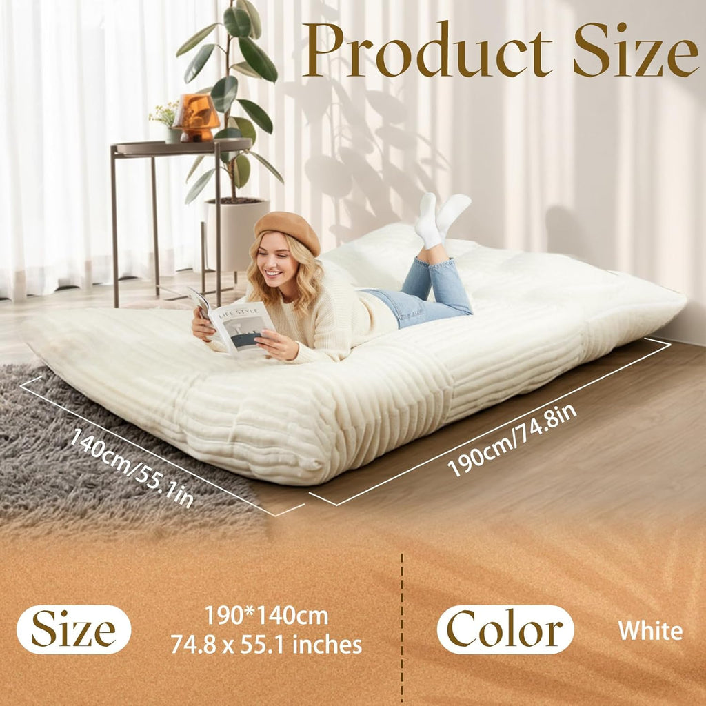 Honeydak 3 in 1 Giant Bean Bag Cover Only(No Filler) Rectangle Stuffed Animal Storage Bean Bag Chair Cover Soft Washable Large Storage Beanbag Adult Plush Toy Clothe Pillow(Creamy White,Rabbit Fur)