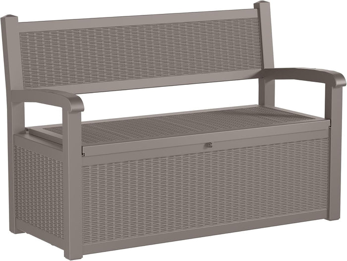 PatioZen 80 Gallon Outdoor Storage Bench Deck Box, Grey