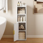 Yoobure Fluted Small Bathroom Storage Cabinet, Narrow Toilet Paper Cabinets | 7.9" D x 7.9" W, Wood Slim Corner Floor Cabinet with Door& Adjustable Shelf, Skinny Bathroom Organizer for Small Spaces,White