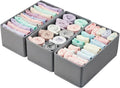 Dresser Drawer Organizer 3-Pack Gray - Small Storage Bins for Socks & Underwear, Foldable Fabric Dividers for Closet