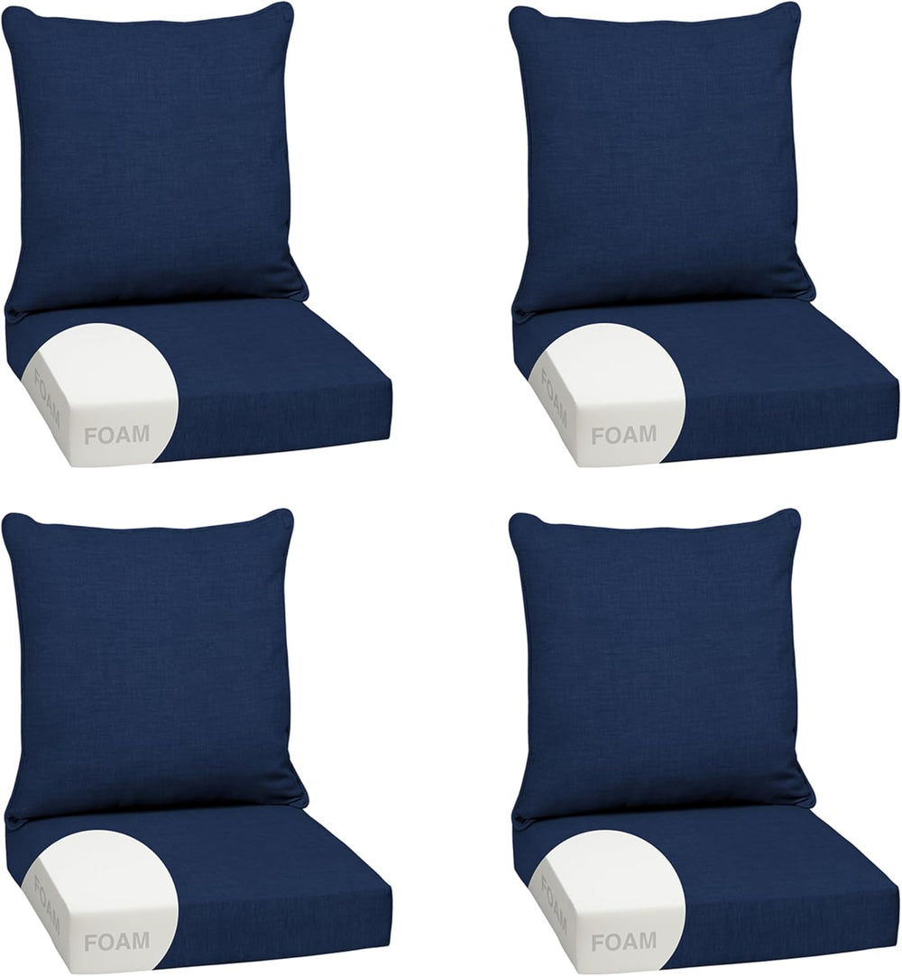 Arden Outdoor Chair Cushions, Patio Furniture, 24x24 Foam Deep Seat, 4 Sets